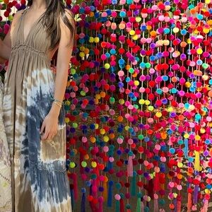 Beige and Blue Tie-Dye Maxi Dress